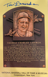 Tommy Lasorda Autographed Hall of Fame Plaque Card